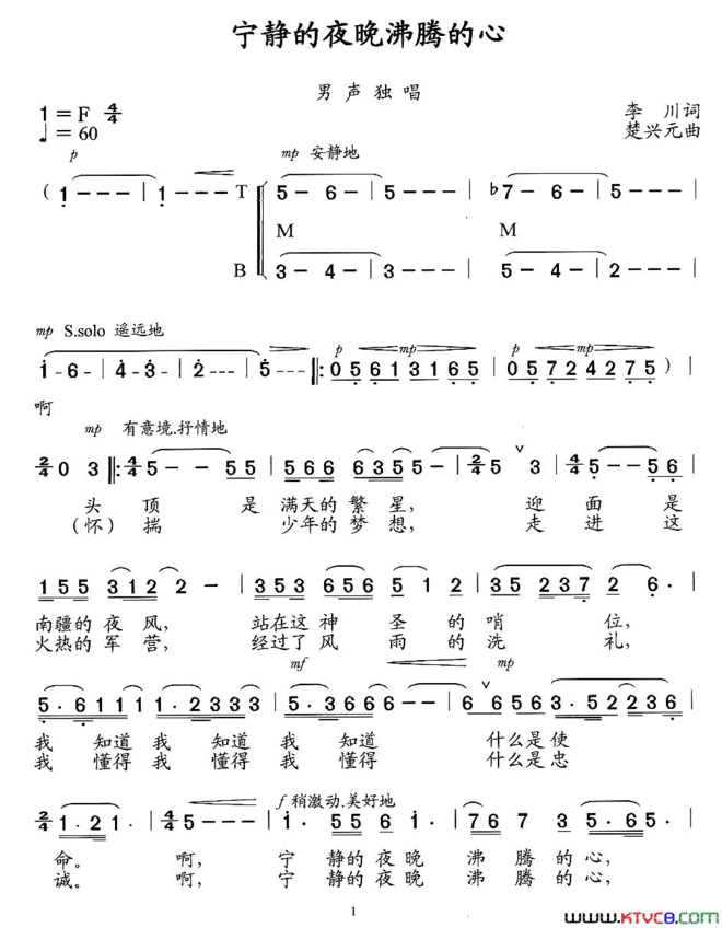 宁静的夜晚，沸腾的心简谱