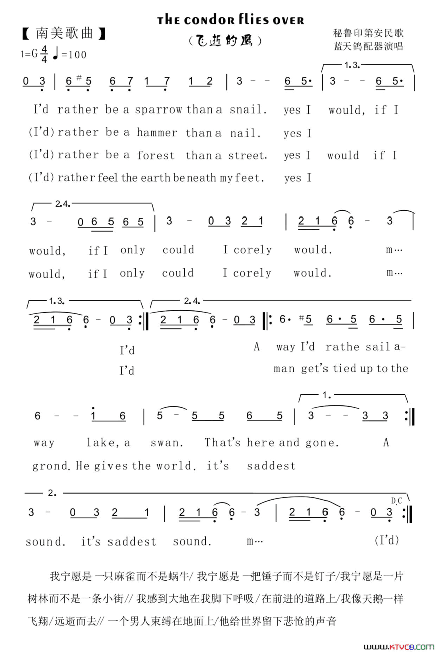 86.condorfliesover飞逝的鹰南美歌曲86.condor flies over飞逝的鹰南美歌曲简谱