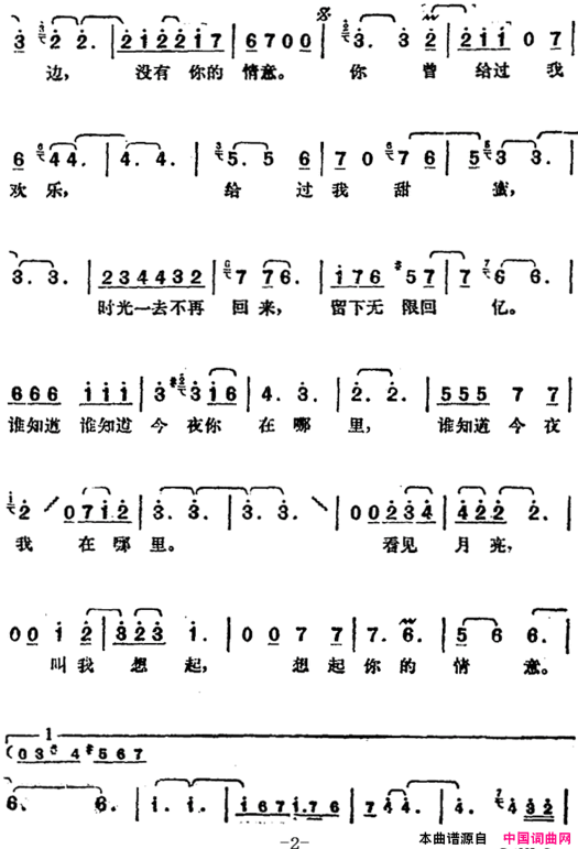 邓丽君演唱金曲：今夜想起你简谱