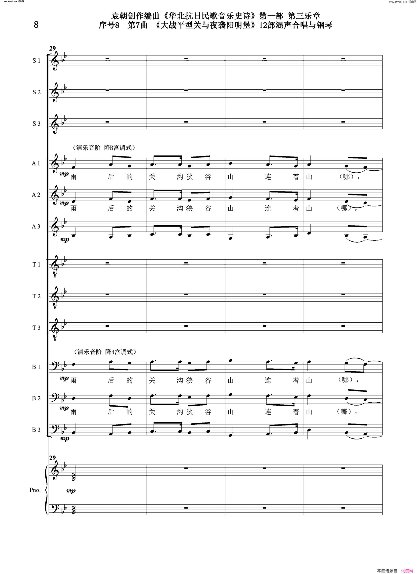大战平型关与夜袭阳明堡序号8第7曲Ⅰ合唱团与钢琴简谱