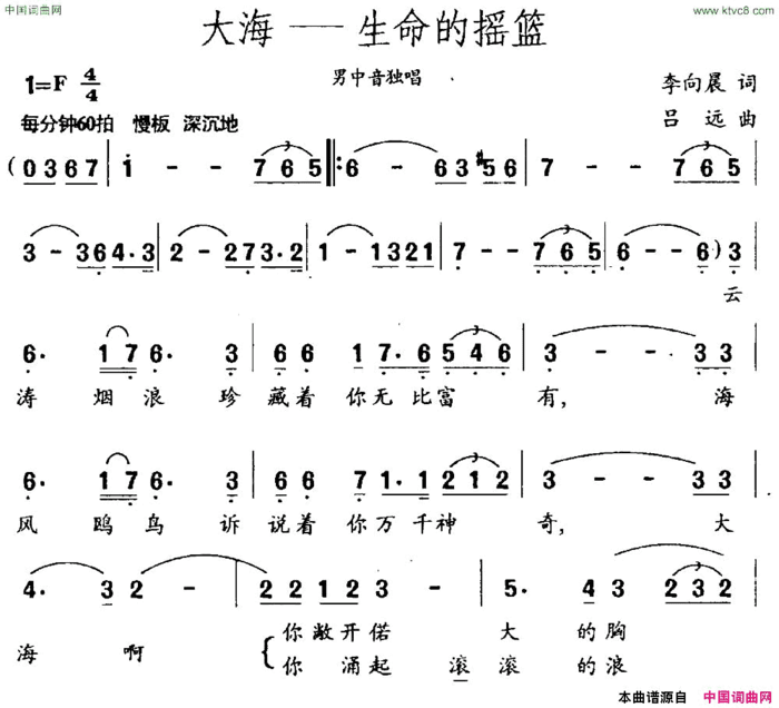 大海——生命的摇篮李向晨词吕远曲简谱