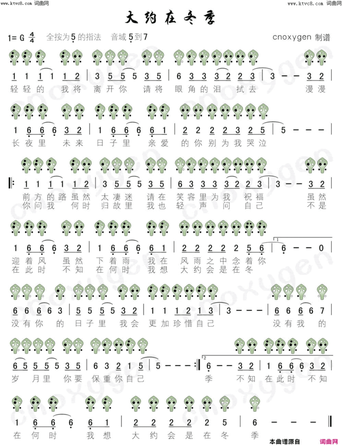 大约在冬季陶笛简谱