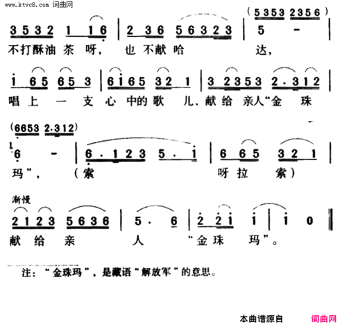 心中的歌儿献给解放军军歌金曲简谱