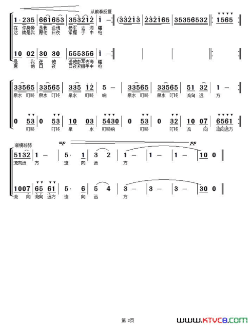 泉水叮咚响女声二部合唱、王卫国编合唱版简谱