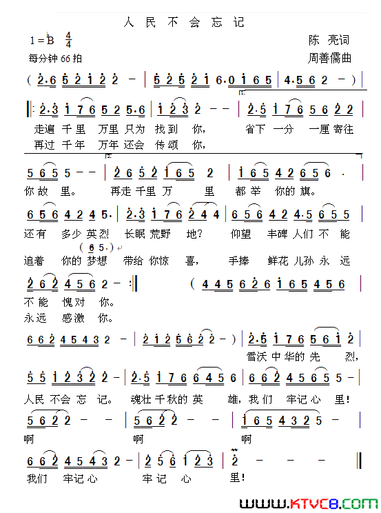 人民不会忘记陈亮词周善儒曲人民不会忘记陈亮词 周善儒曲简谱