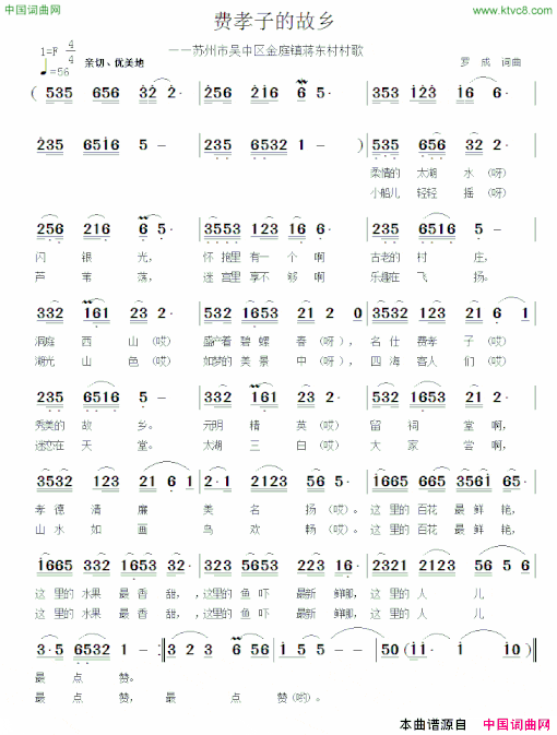 费孝子的故乡简谱