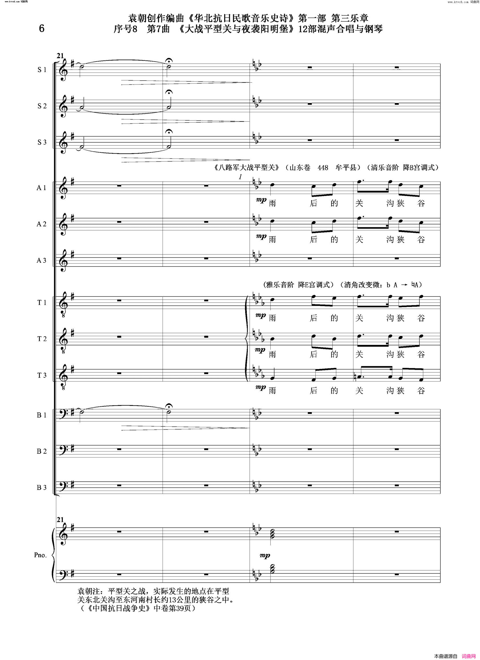 大战平型关与夜袭阳明堡序号8第7曲Ⅰ合唱团与钢琴简谱