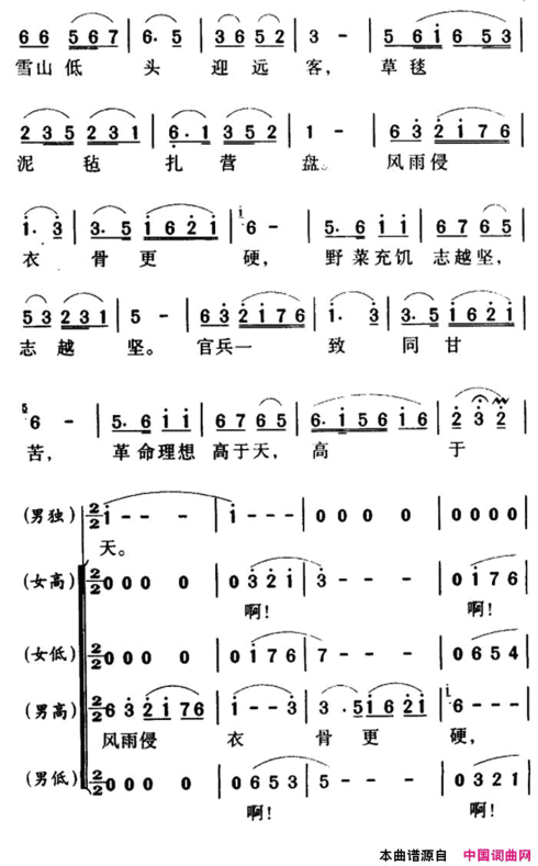 过雪山草地长征组歌《红军不怕远征难》军歌金曲简谱