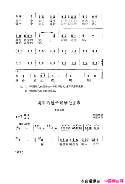 毛泽东之歌-红太阳歌曲集151-200简谱