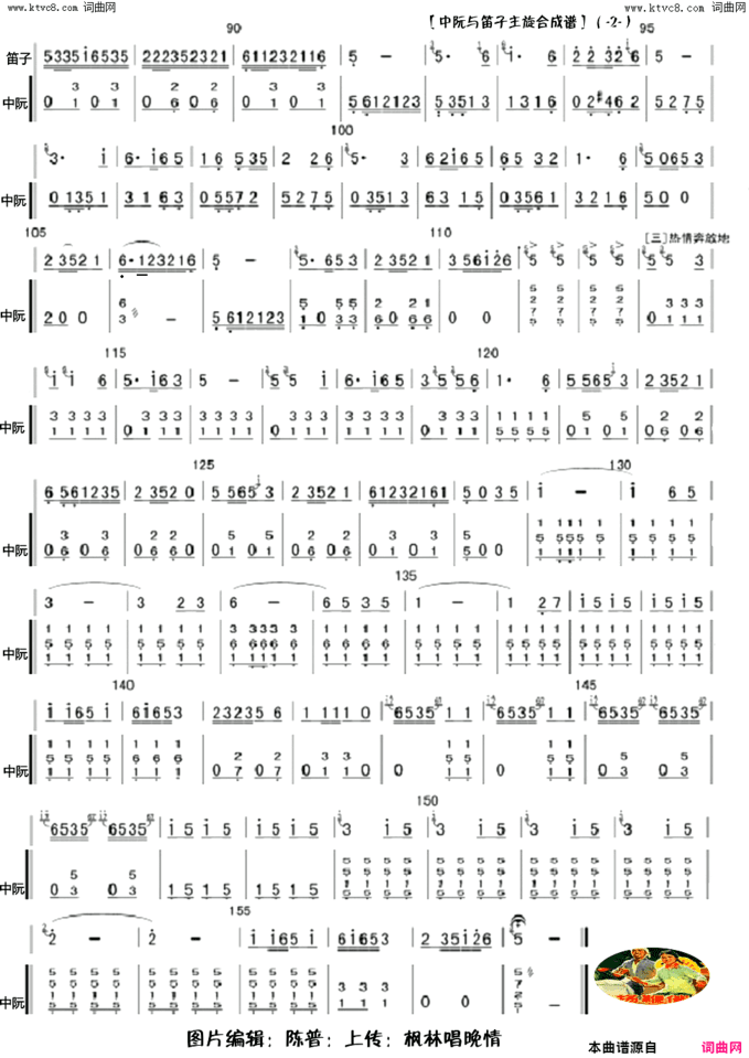 扬鞭催马运粮忙中阮与笛子主旋合成谱简谱