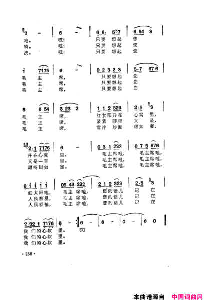 毛泽东之歌-红太阳歌曲集201-250简谱