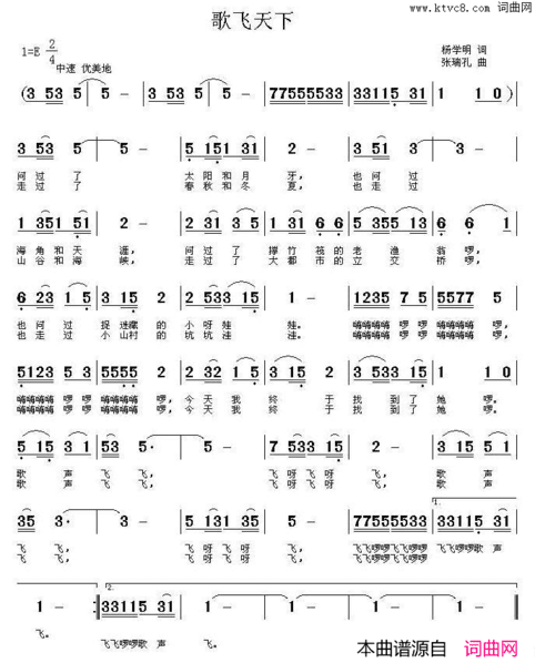 歌飞天下杨学明词张瑞孔曲歌飞天下杨学明词 张瑞孔曲简谱