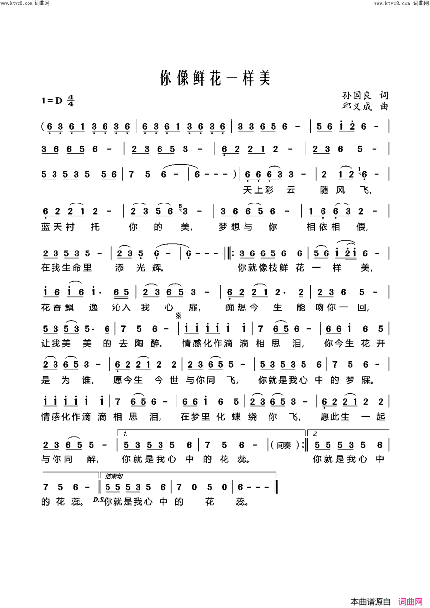 你像鲜花一样美简谱