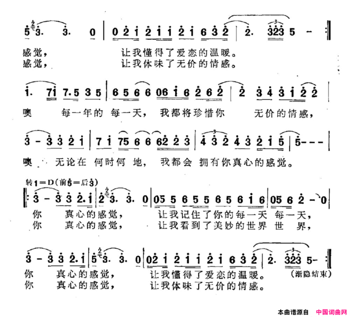 真心的感觉简谱