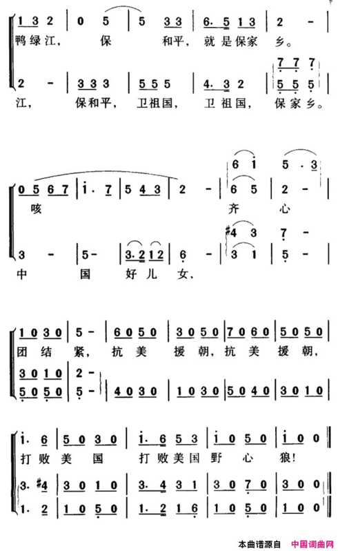 军歌金曲：中国人民志愿军战歌简谱