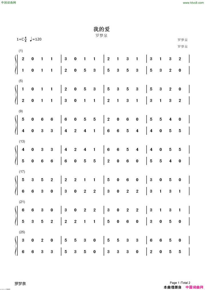 我的爱罗梦泉简谱