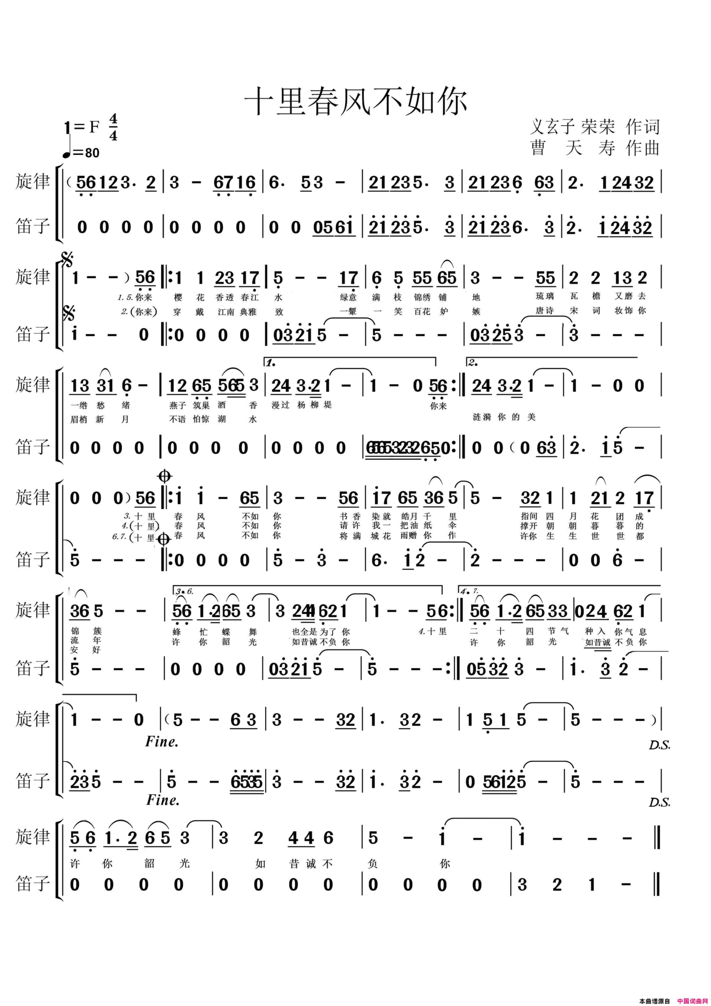 十里春风不如你简谱