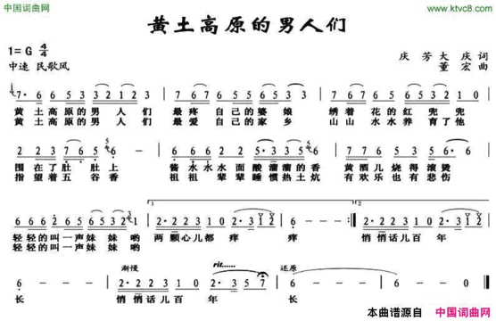 黄土高原的男人们庆芳大庆词董宏曲黄土高原的男人们庆芳 大庆词 董宏曲简谱