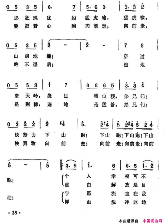 大地行军曲电影《空谷兰》插曲简谱