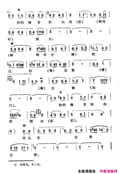 胡赛音的痛苦新疆伊犁维吾尔民歌第二套《古兰木汗》简谱