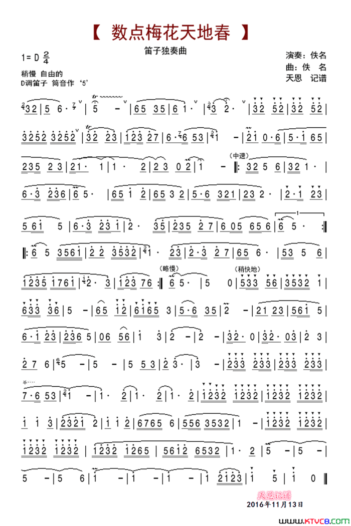 数点梅花天地春笛子独奏曲简谱
