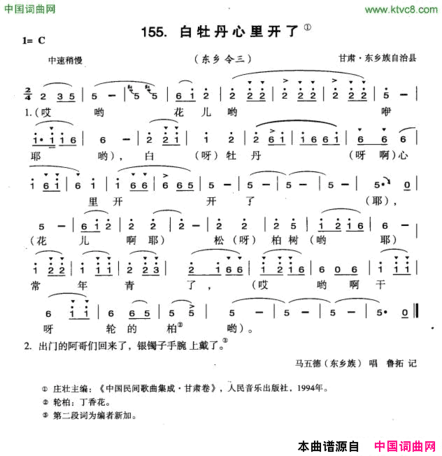 白牡丹心里开了简谱