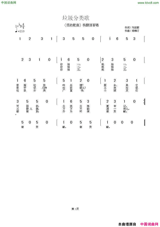 垃圾分类歌简谱