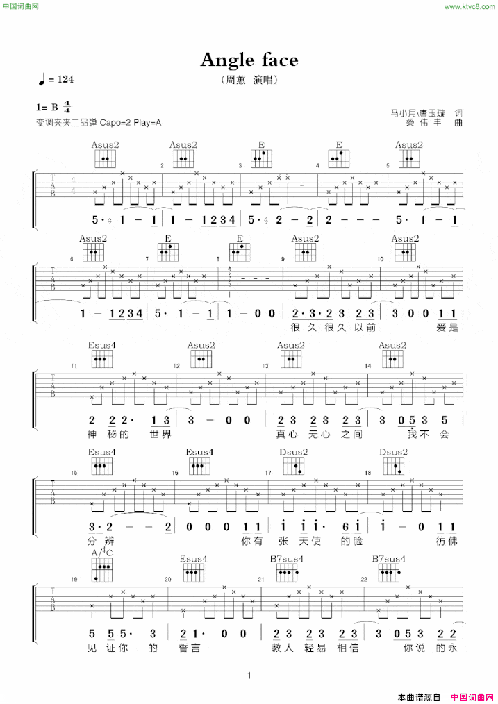 Angleface吉他弹唱谱Angle face吉他弹唱谱简谱