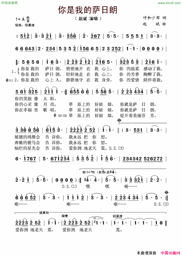 你是我的萨日朗简谱