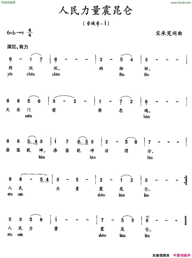 人民力量震昆仑简谱