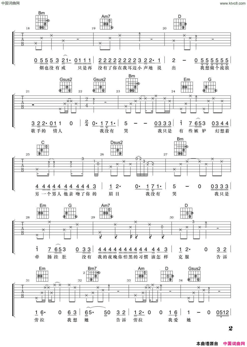 告诉劳拉我爱她吉他弹唱谱简谱