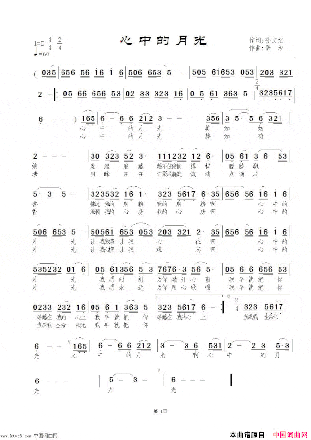 心中的月光红辣椒.张俊芬演唱简谱