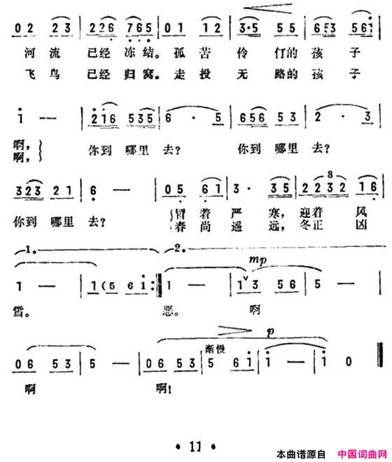 冬天的歌电影《刀光虎影》插曲简谱