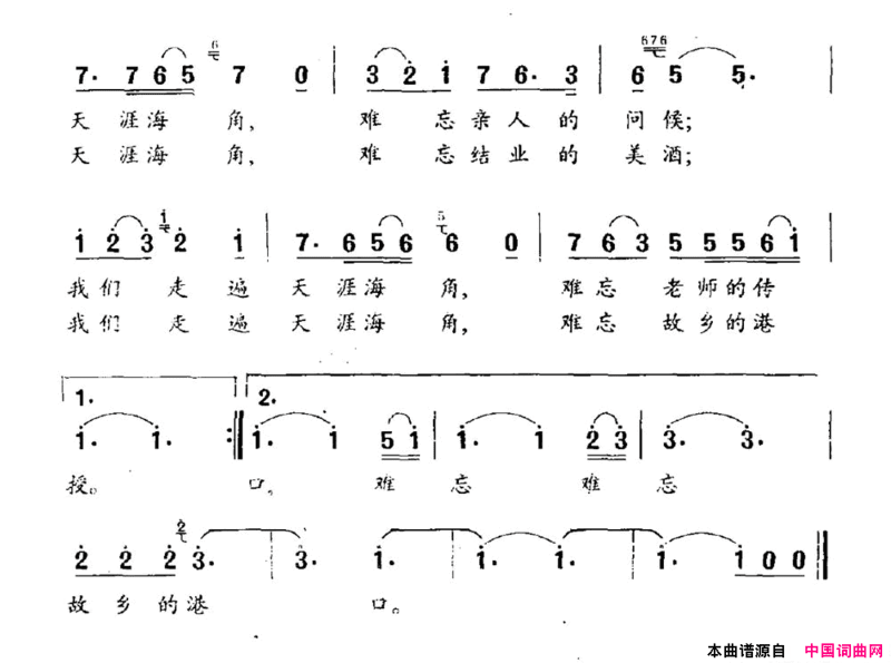 难忘故乡的港口电视音乐片《江海魂》选曲简谱