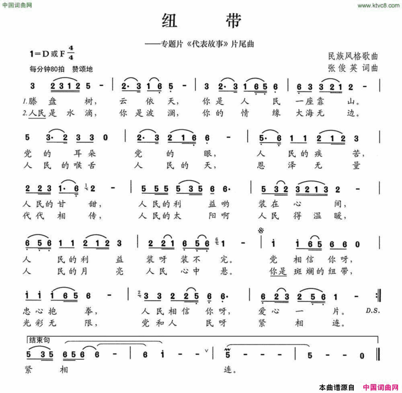 纽带专题片《代表故事》片尾曲简谱