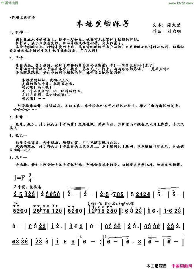 木楼里的妹子周龙然词刘启明曲木楼里的妹子周龙然词 刘启明曲简谱