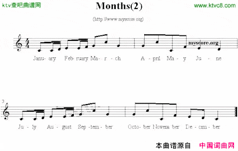 Months英文儿歌、五线谱简谱