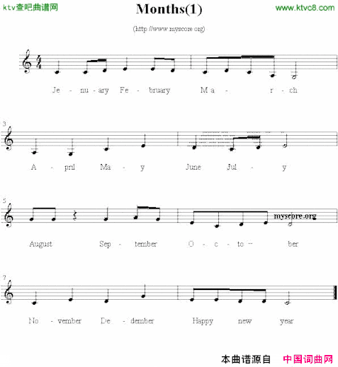 Months英文儿歌、五线谱简谱