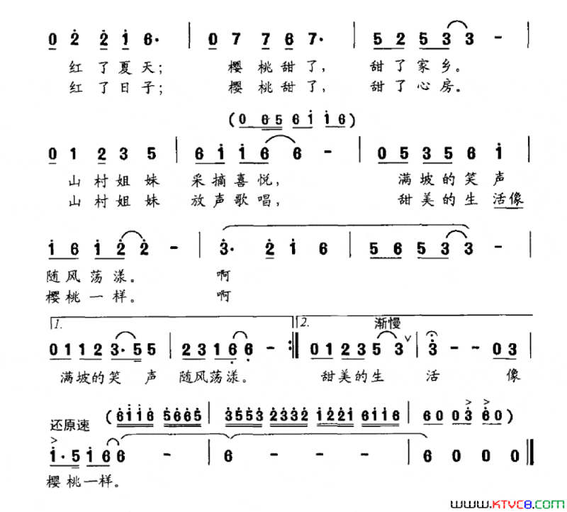 樱桃红了的村庄简谱