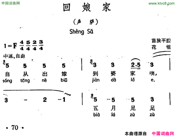回娘家声萨、苗族平腔简谱