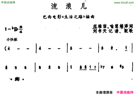 [巴西]流浪儿电影《生活之路》插曲简谱