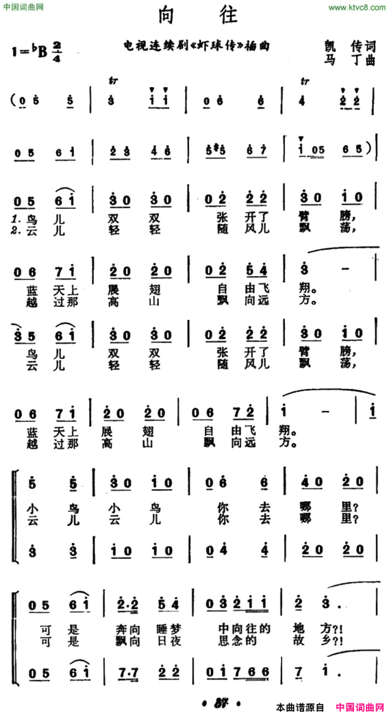 向往电视连续剧《虾球传》插曲简谱