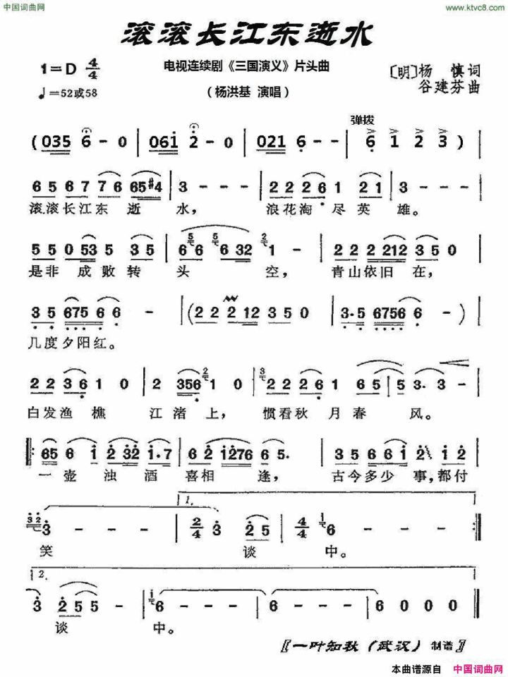 滚滚长江东逝水电视剧《三国演义》片头曲简谱