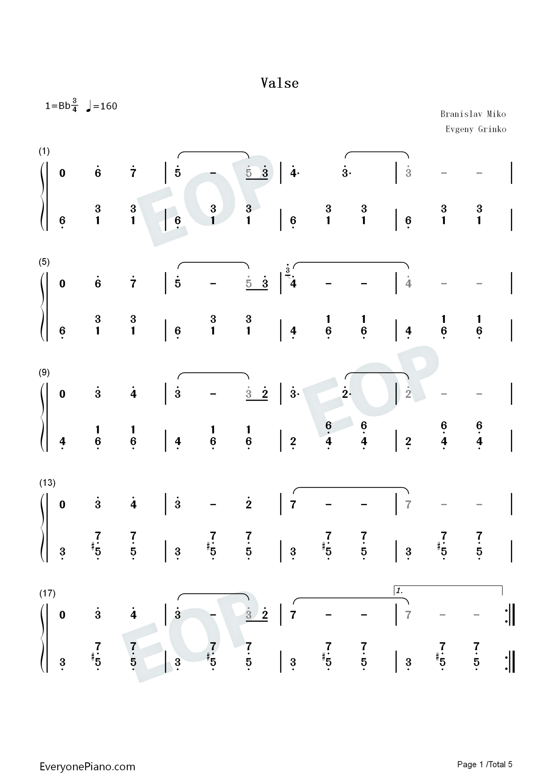 Valse-Evgeny Grinko双手简谱预览1