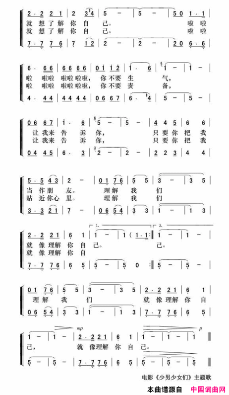 让我告诉您电影《少男少女们》主题歌简谱