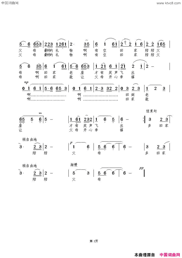 回家是给父母最好的礼物简谱
