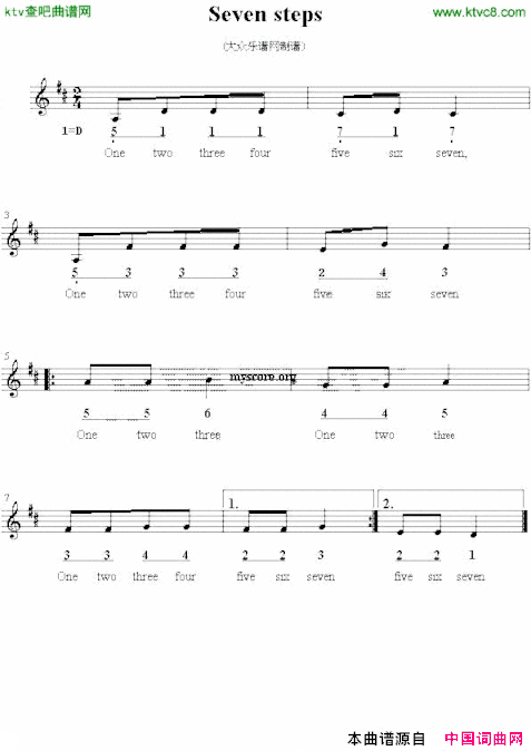 Sevensteps英文儿歌、线简谱混排版简谱