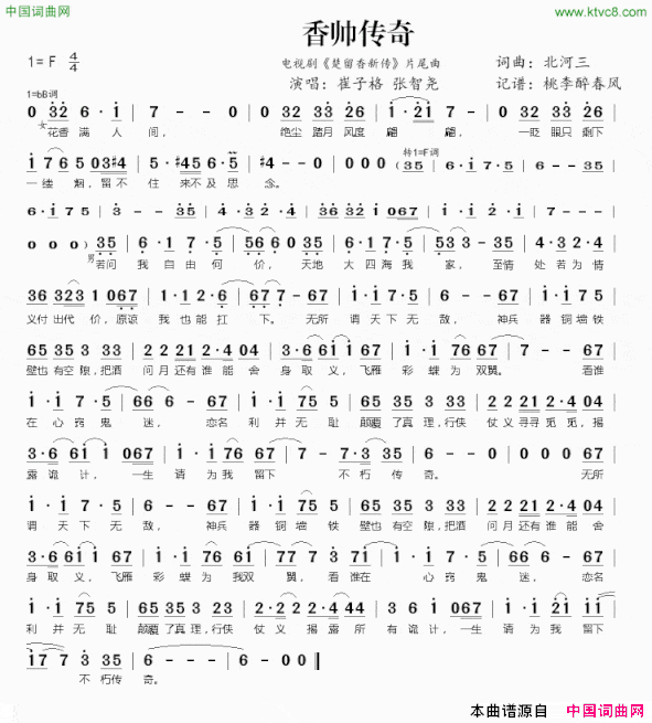 香帅传奇电视剧《楚留香新传》片尾曲简谱