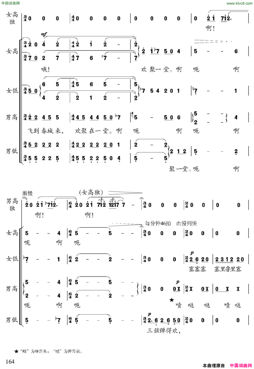 春天来了彝族民歌、张朝编曲简谱