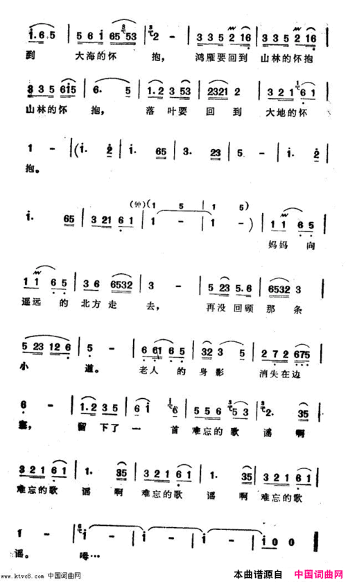 北方的妈妈电视艺术片《南方的红土地》选曲简谱